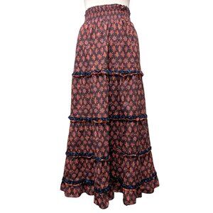 Anthropologie Womens Sz S Genevieve Floral Tiered Smocked High Waist Maxi Skirt